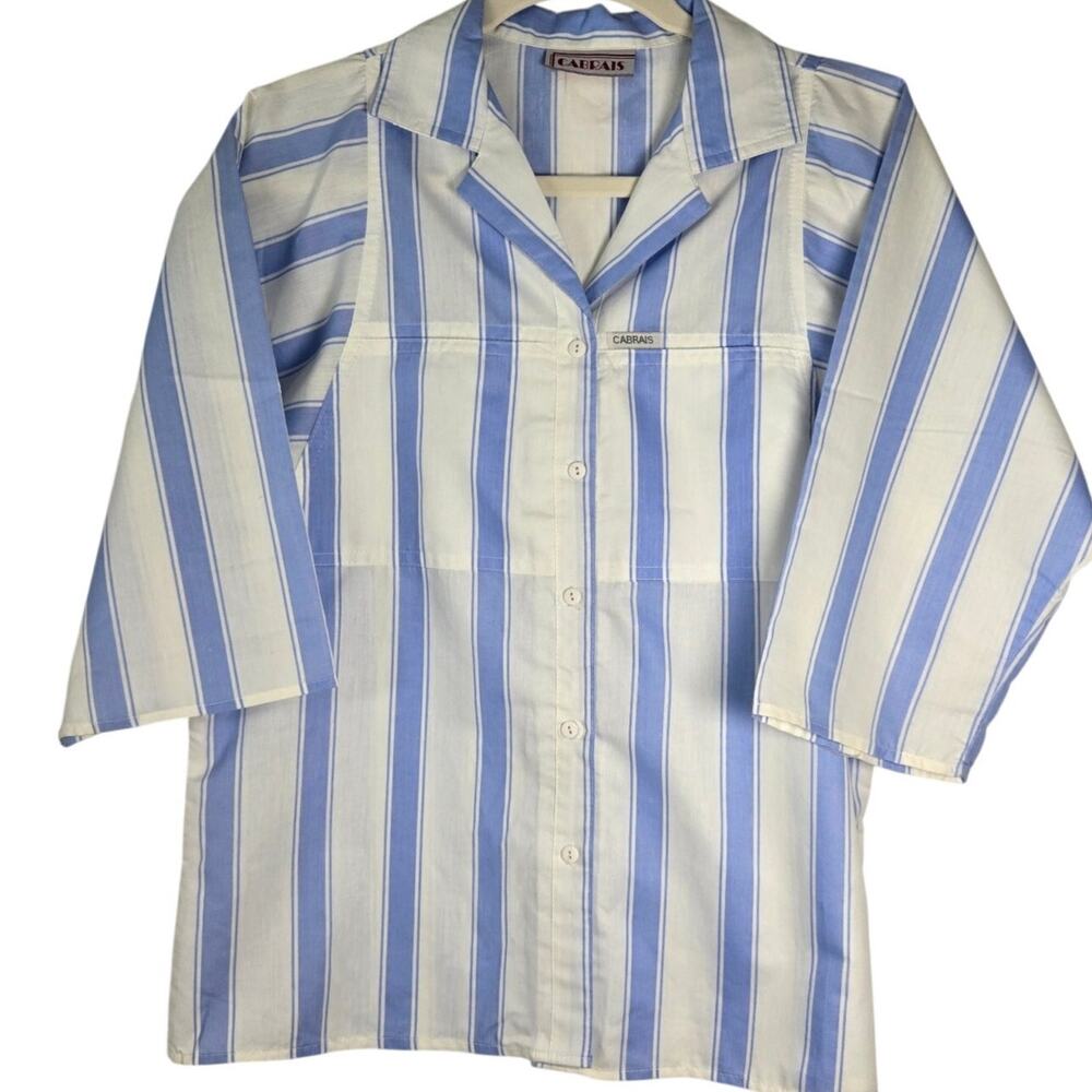 Vintage 80s Cabrais Blue Dolman Batwing Sleeve Candy Stripe Retro Loungewear
